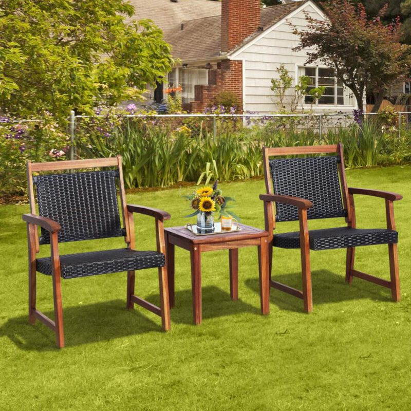 Hivvago 3 Pieces Rattan Bistro Set with Acacia Wood Frame for Garden