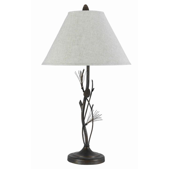 Pine Twig Accent Metal Body Table Lamp with Conical Shade, Bronze and White-Benzara