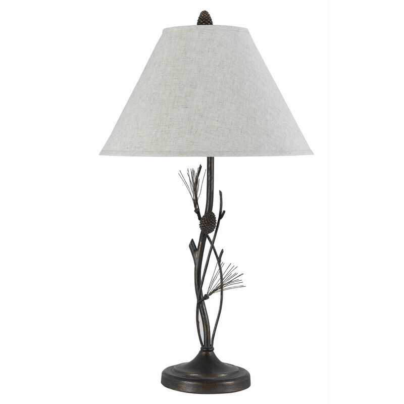 Pine Twig Accent Metal Body Table Lamp with Conical Shade, Bronze and White-Benzara