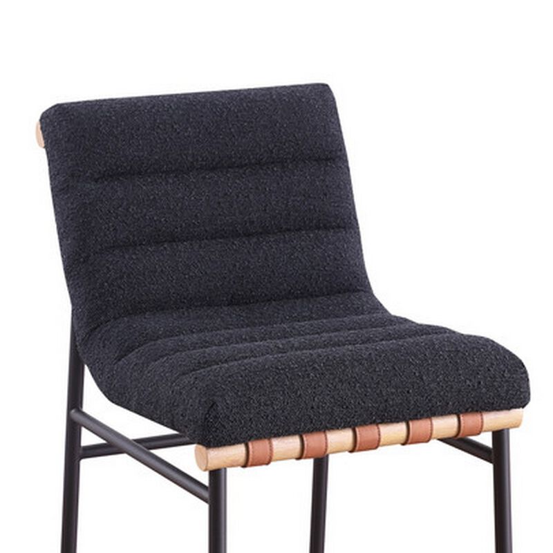 Kive 24 Inch Counter Height Stool Chair, Black Boucle Channel Tufted Seat, Steel - Benzara