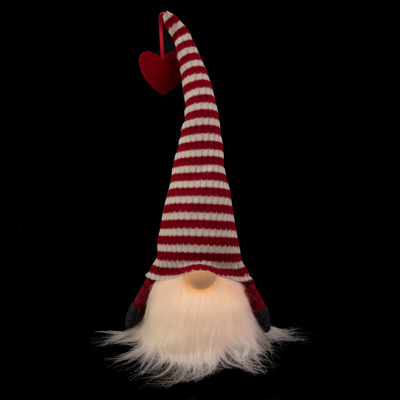 LED Lighted Striped Hat with Heart Valentine's Day Gnome - 12.5"