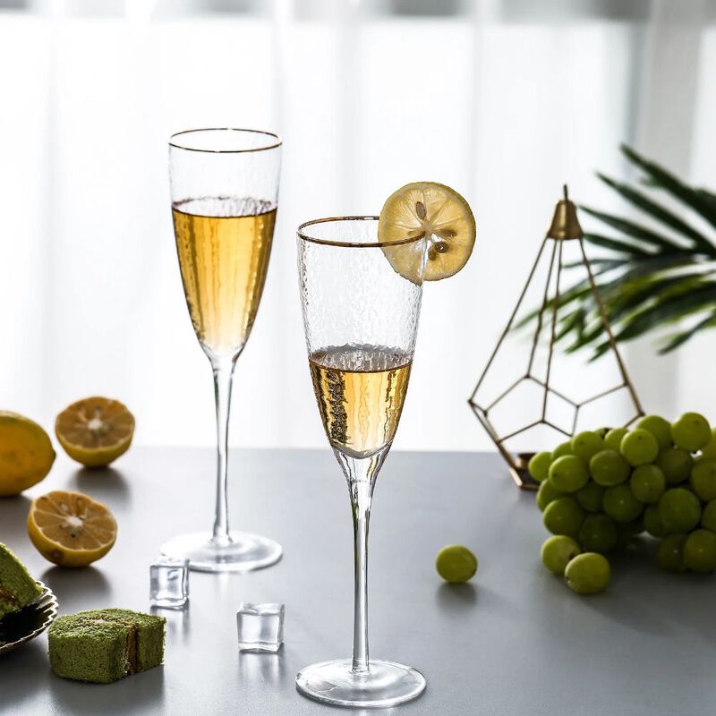 Hivvago Gold Rimmed Hammer Champagne Flutes (8 oz. set of 4)