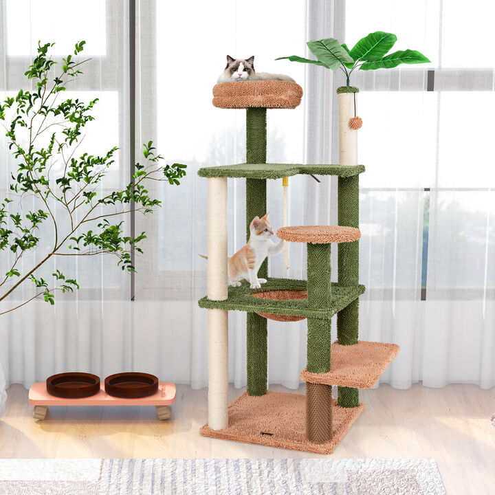 Multi-Level Cat Tree with Scratching Posts, Plush Perch, Rope, and Cozy Bed for Indoor Cats