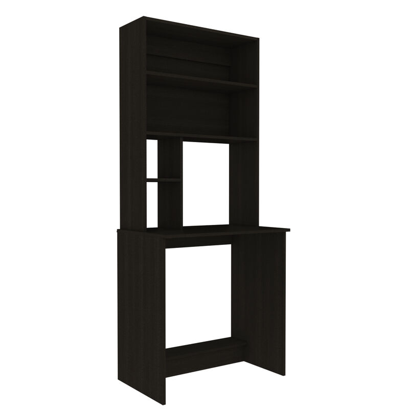 DEPOT E-SHOP Xalo Computer Hutch Desk, Lower Shelf, Four Shelves, Black