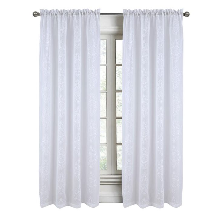 RT Designers Collection Andrea Emb Metallic Doily Rod Pocket Room Darkening Curtain Panels for Bedroom 54" x 95" White