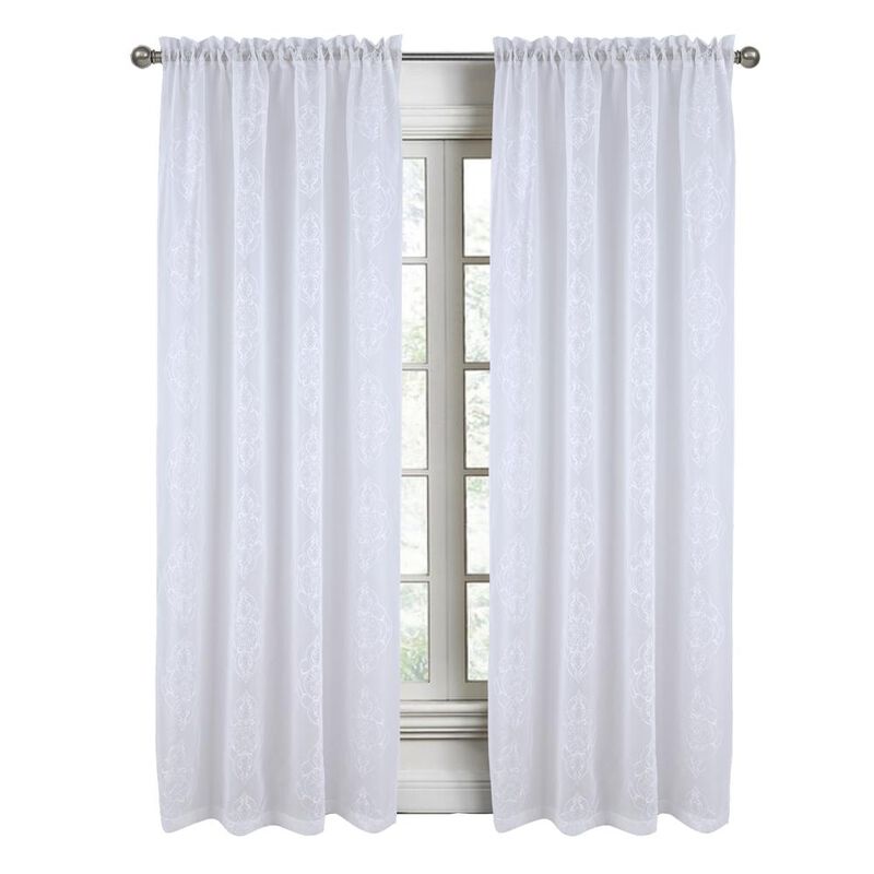RT Designers Collection Andrea Emb Metallic Doily Rod Pocket Room Darkening Curtain Panels for Bedroom 54" x 95" White