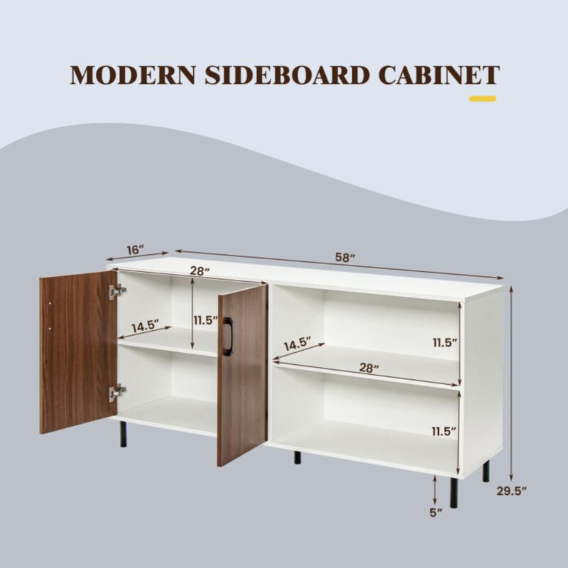 Hivvago Modern Buffet Sideboard with 2 Doors and Open Compartments-Walnut
