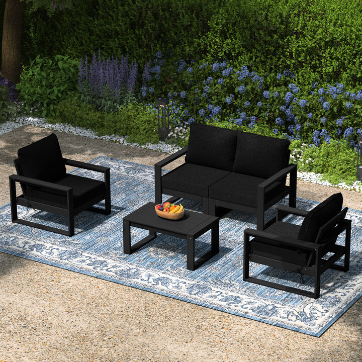 WestinTrends 5-Piece Modern HDPE Outdoor Patio Furniture Sofa Conversation Set with Coffee Table