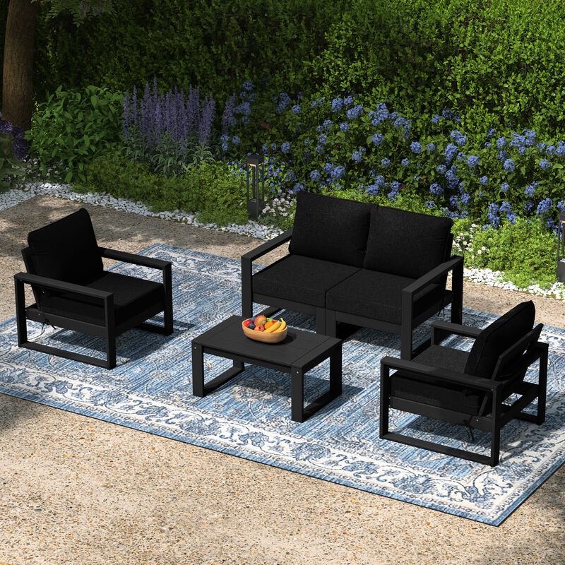 WestinTrends 5-Piece Modern HDPE Outdoor Patio Furniture Sofa Conversation Set with Coffee Table