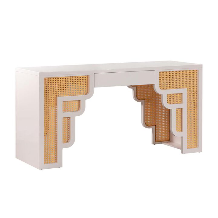 Belen Kox Palm Springs-Inspired Cream and Rattan Executive Desk, Belen Kox