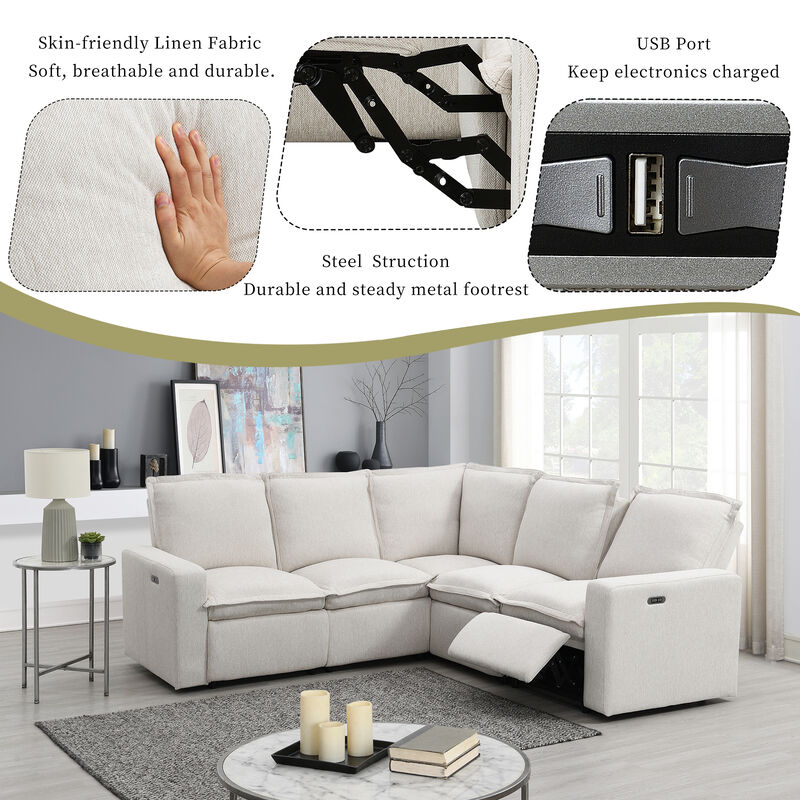 Merax Power Recliner Linen Sofa with USB Port for Living Room