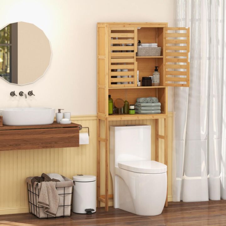 Hivvago Bamboo Over The Toilet Storage Cabinet Bathroom with Adjustable Shelf