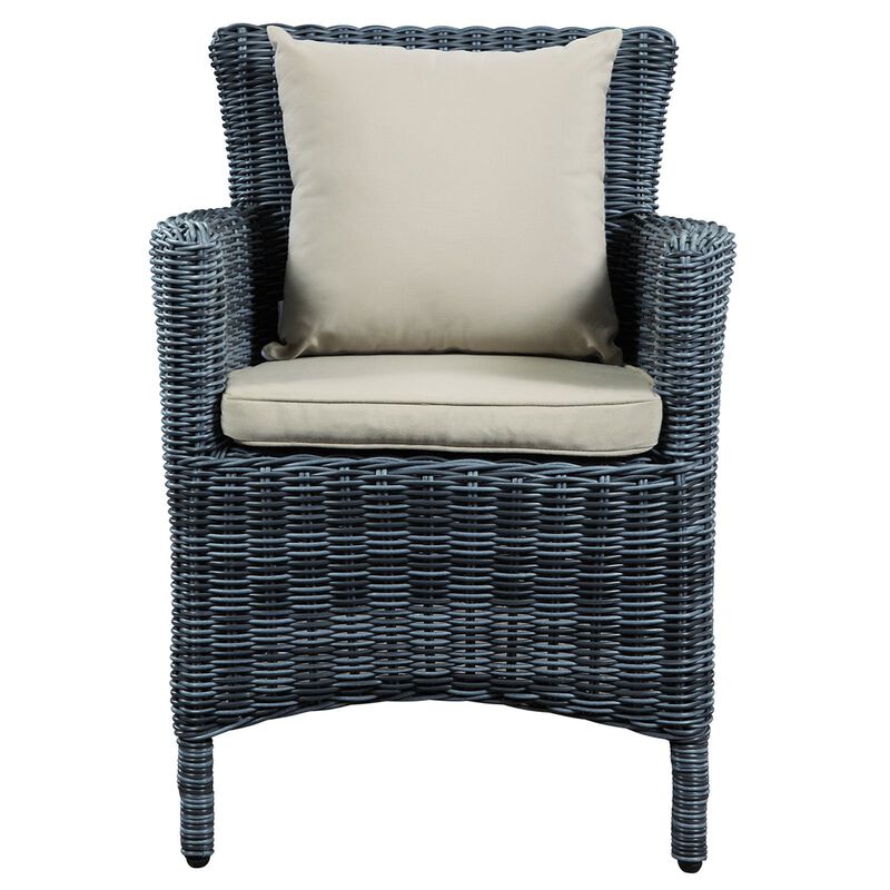 Modway Summon Wicker Rattan Outdoor Patio Sunbrella Dining Armchair in Antique Canvas Beige