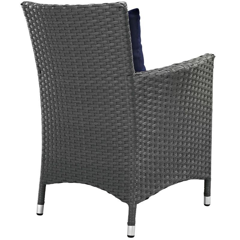 Modway Sojourn Wicker Rattan Outdoor Patio Sunbrella Fabric Dining Chair in Canvas Navy