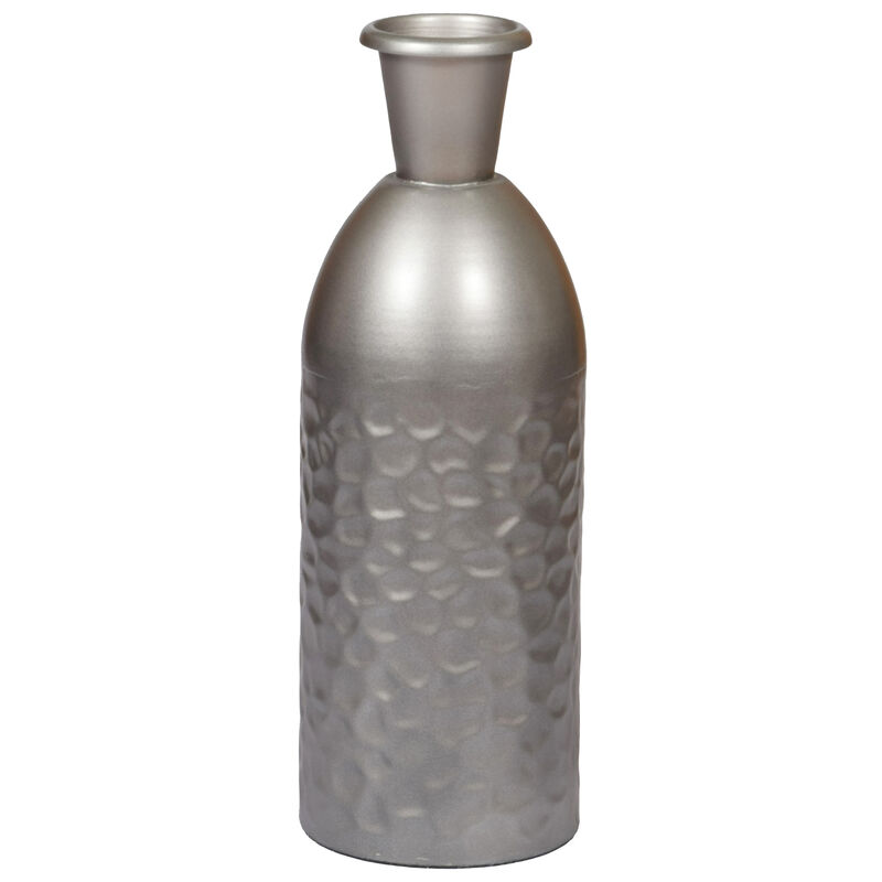 Modern Decorative Iron Hammered Tabletop Centerpiece Flower Vase, Gunmetal Grey 13.5 Inch