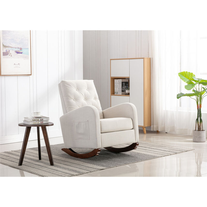 High Back Rocking Chair Nursery Chair Comfortable Rocker Fabric Padded Seat