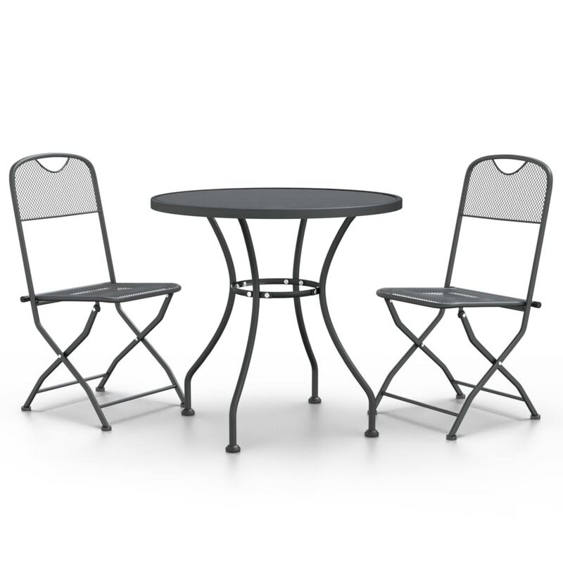 3pc Outdoor Patio Dining Table Set, 2 Chairs, Round Top, Black Metal - Benzara