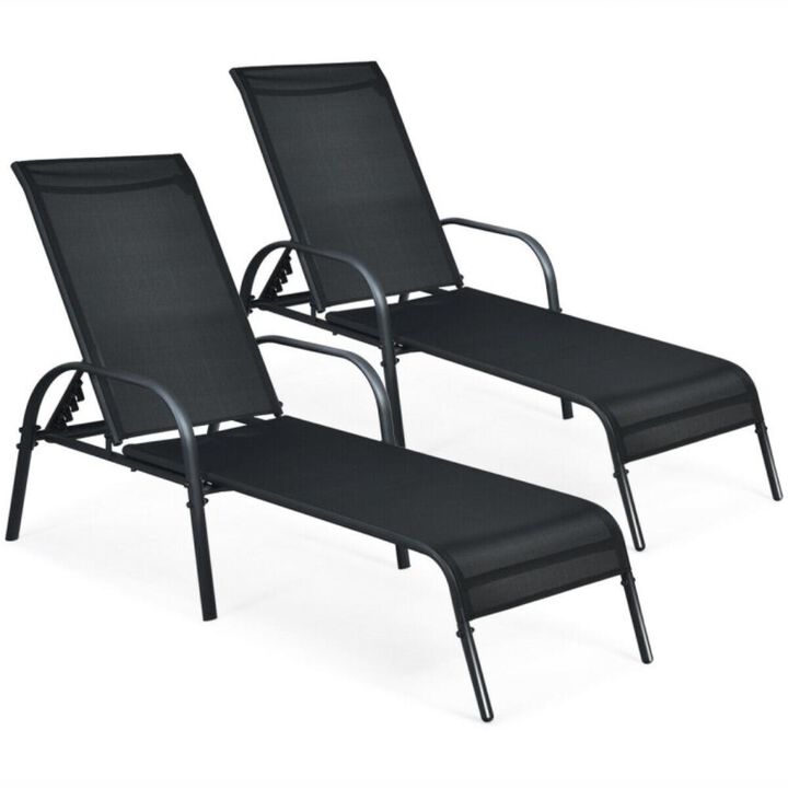 Hivvago 2 Pieces Outdoor Patio Lounge Chair Chaise Fabric with Adjustable Reclining Armrest