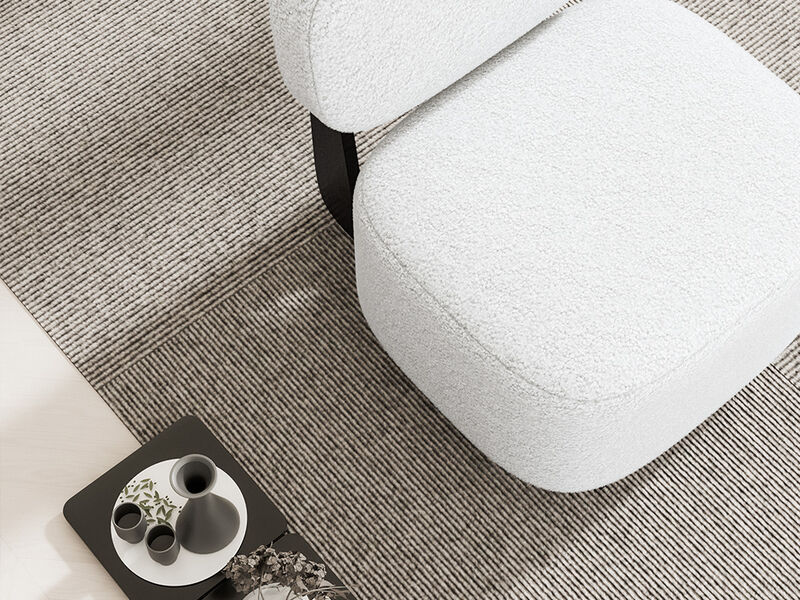 BELLEZE Modern Sherpa Accent Chair with Rubber Wood Base, Upholstered Boucl¨¦ Lounge Chair, Low-Profile Single Sofa Chair with Flat Backrest, Cozy Living Room or Bedroom Chair, White