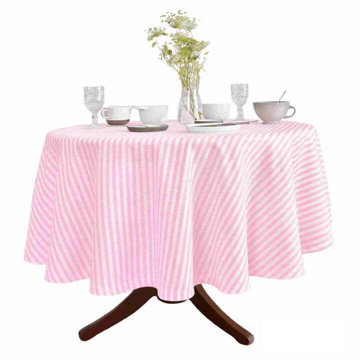 Solino Home 100% Pure Linen Round Tablecloth 70 Inch Diameter | Amalfi Stripe