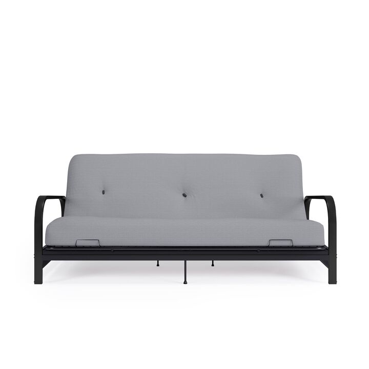 Atwater Living Max Black Metal Arm Full Size Futon Frame with 6" Thermobonded High Density Polyester Fill Herringbone Futon Mattress