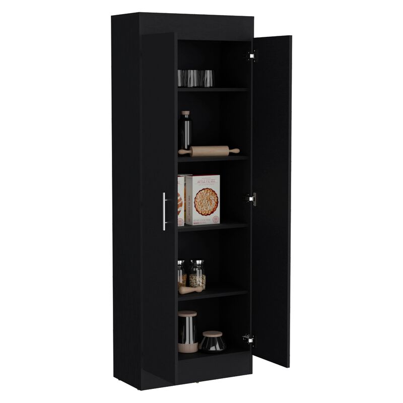 Nepal Pantry Cabinet, Space-Efficient 2-Door Design with Multiple Shelves-Black