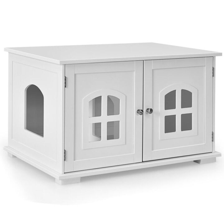 Hivvago Large Wooden Cat Litter Box Enclosure Hidden Cat Washroom with Divider