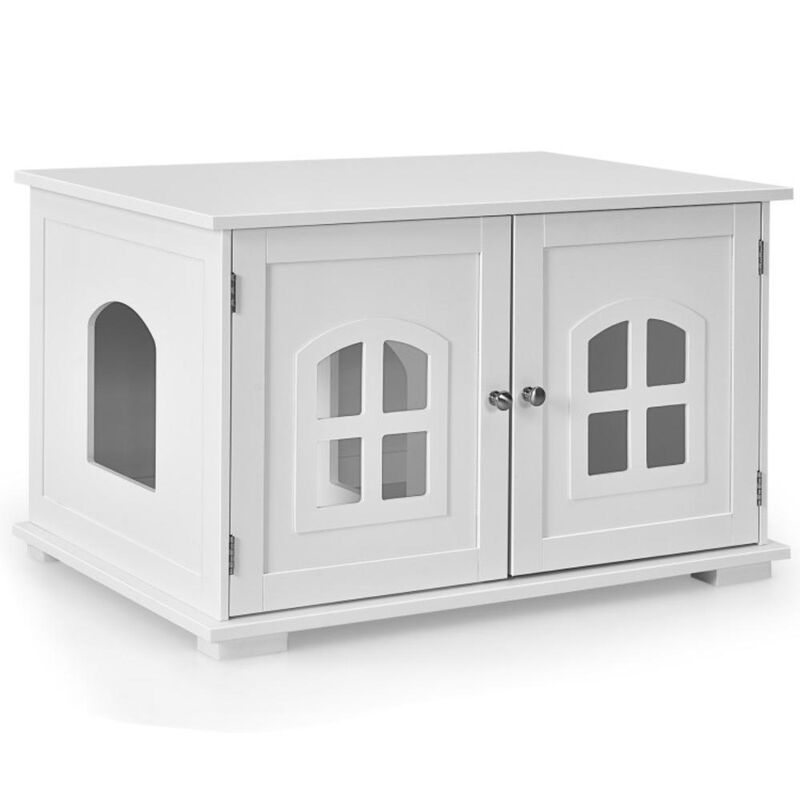Hivvago Large Wooden Cat Litter Box Enclosure Hidden Cat Washroom with Divider