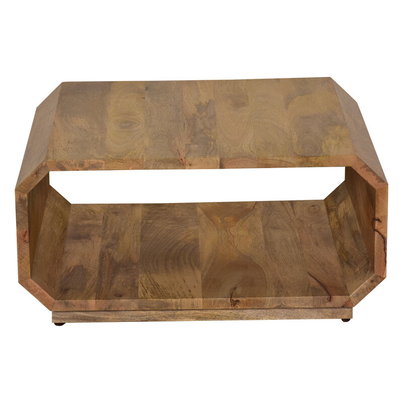 30 Inch Coffee Table, Handcrafted Hollow Cube Shape, Natural Brown Mango Wood
