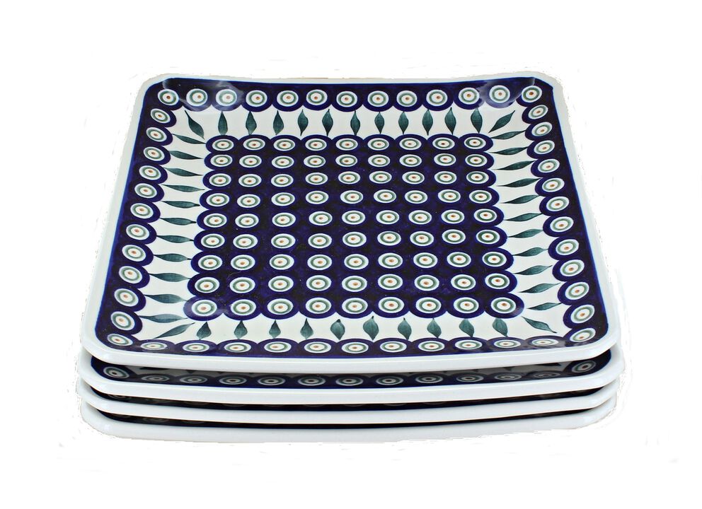 Blue Rose Polish Pottery Cobalt Square Dinner Plate Set