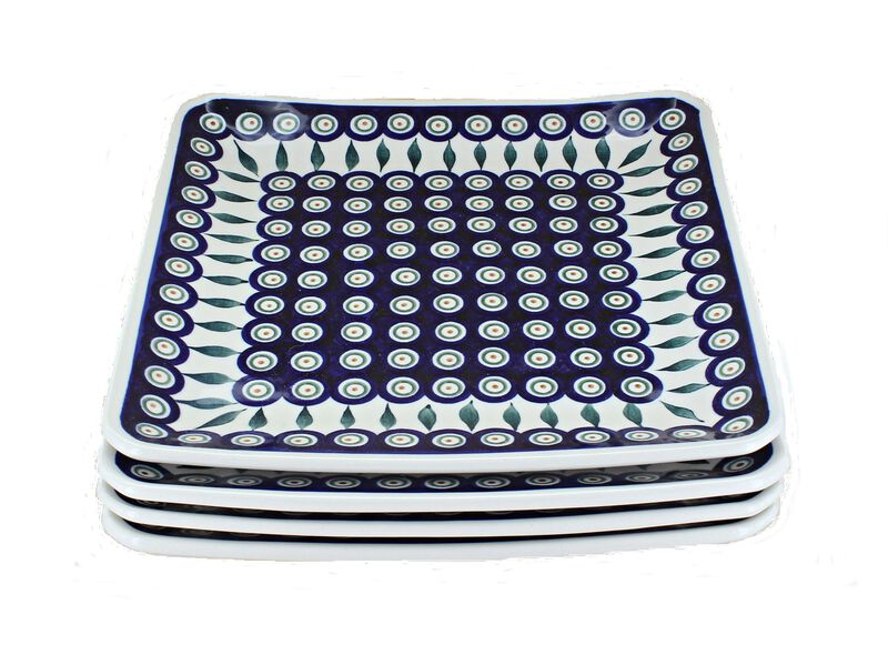 Blue Rose Polish Pottery Cobalt Square Dinner Plate Set