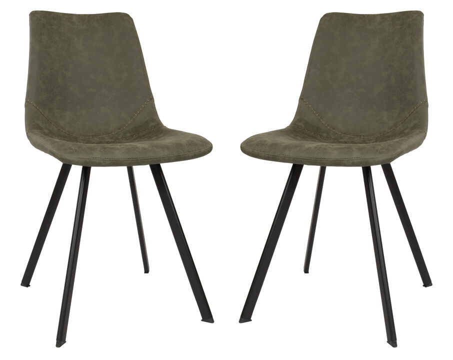 LeisureMod Markley Leather Dining Chair With Metal Legs in Light Brown Set of 2