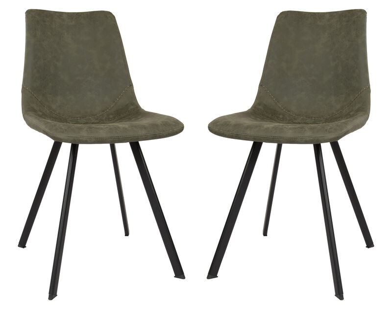 LeisureMod Markley Leather Dining Chair With Metal Legs in Light Brown Set of 2