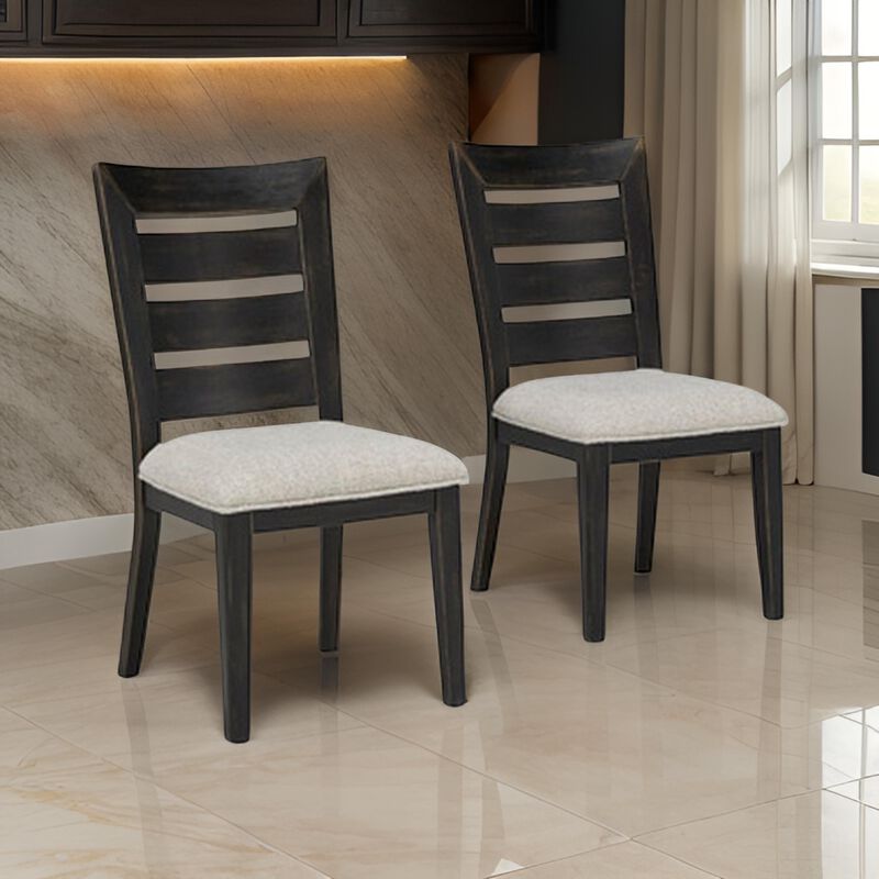 Sili 24 Inch Dining Chair Set of 2, Cushioned, Ladder Back, Black, Gray - Benzara