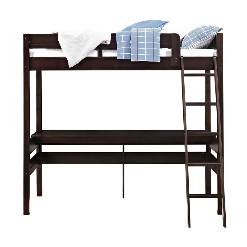 DHP Harlan Twin Size Loft Bed with Desk and Ladder, Espresso