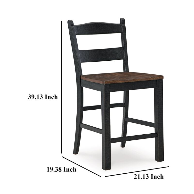 Becy Counter Height Chair Set of 2, 24 Inch, Black and Brown Wood - Benzara