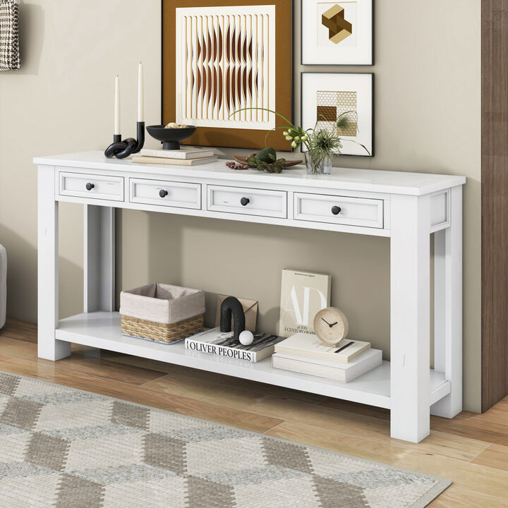 Console Table/Sofa Table With Storage Drawers And Bottom Shelf For Entryway Hallway(Antique White)