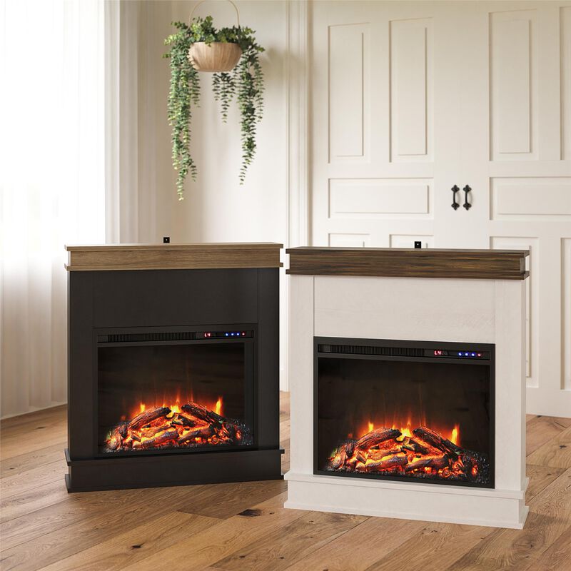 Mateo Electric Fireplace with Mantel and Touchscreen Display, Black with Natural Mantel