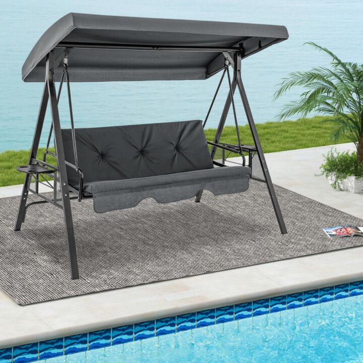 Hivvago Convertible 3-Seat Patio Porch Swing Chair to Flat Bed with Adjustable Canopy