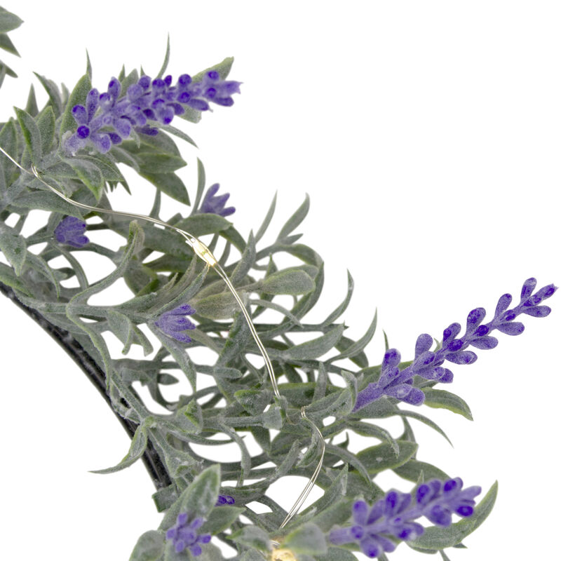 Pre-Lit Battery Operated Lavender Spring Wreath- 16" - White LED Lights