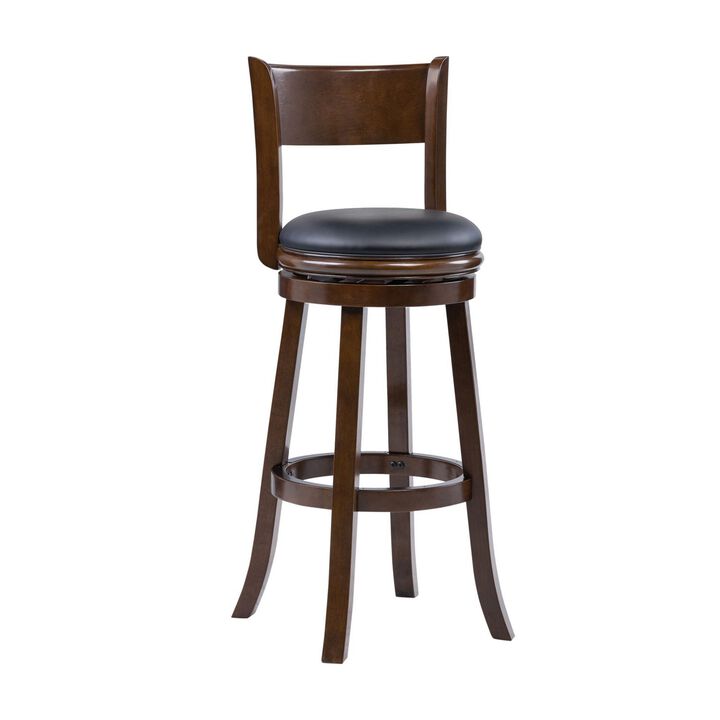 Milo Swivel Barstool Chair, Black Faux Leather, 34 Inch Extra Tall - Benzara