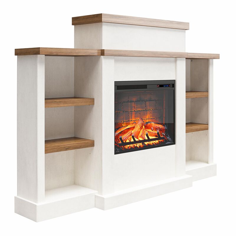 Gateswood Electric Fireplace with Mantel and Bookcase, Plaster and Walnut