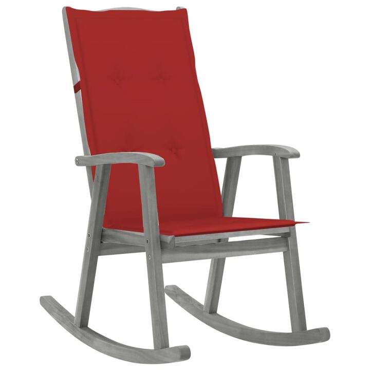 vidaXL Rocking Chair with Cushions Gray Solid Acacia Wood