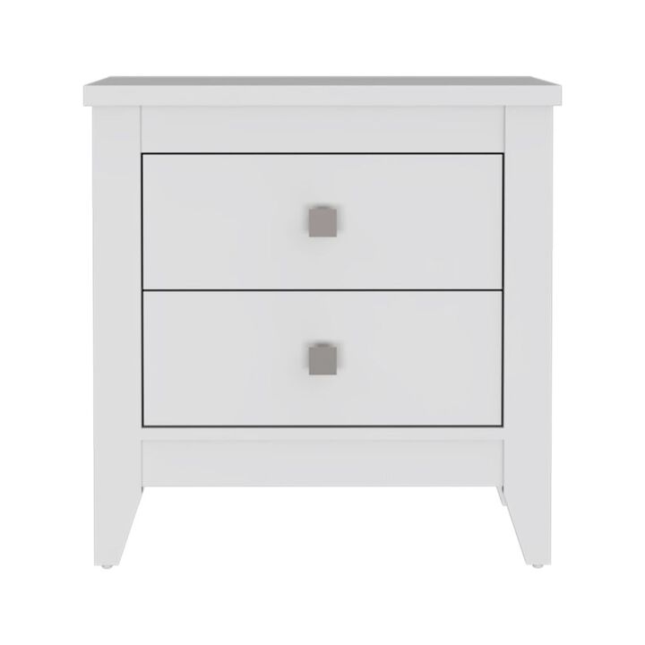 Streamdale Amara Nightstand, Two Shelves, Four Legs - White