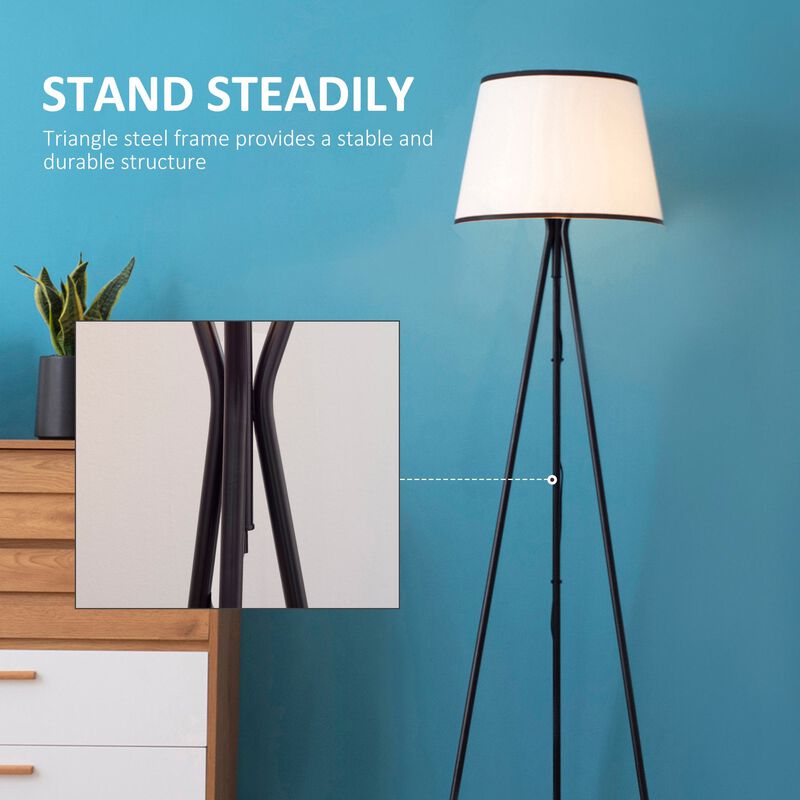 Black Modern Lighting: Tripod Floor Lamp with Fabric Shade