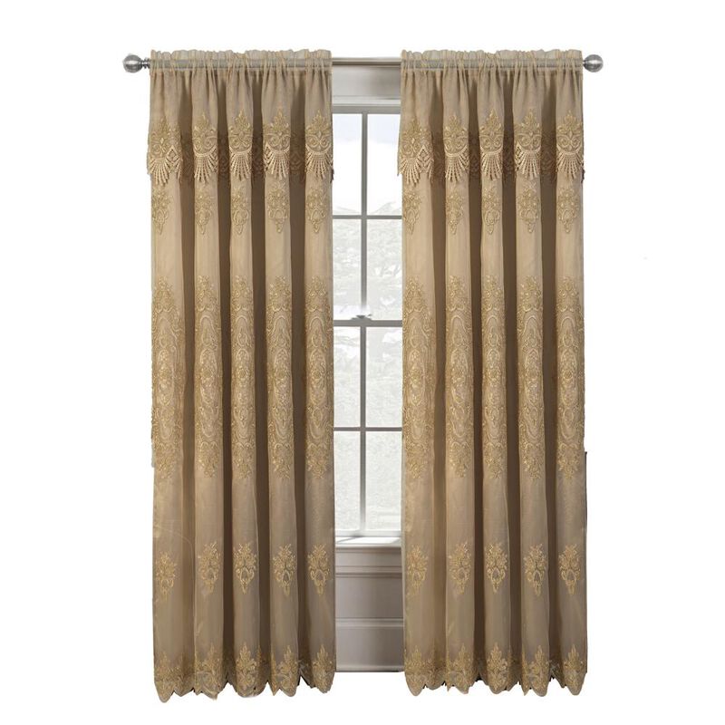 RT Designers Collection Dayton Emb Attached Valance Backing Blackout Window Curtains 50" x 84" Gold/Gold