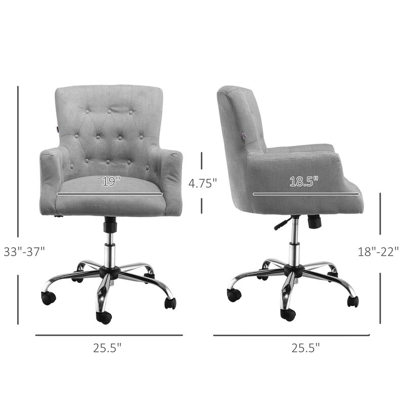 Light Grey Office Seating: Mid Back Swivel Computer Chair for Home Study