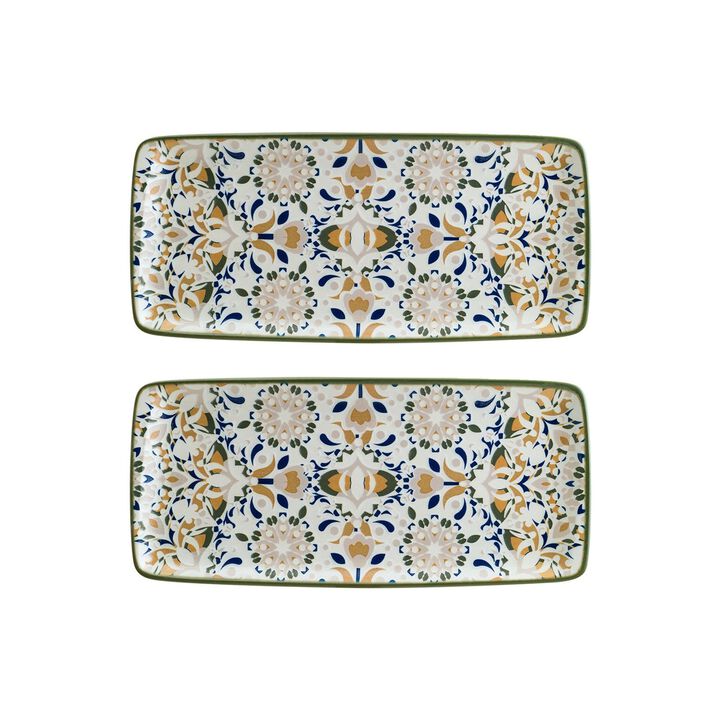Tenango 13.5" x 6" x h:0.75" Rectangular Decorated Porcelain Platter (Set of 2)