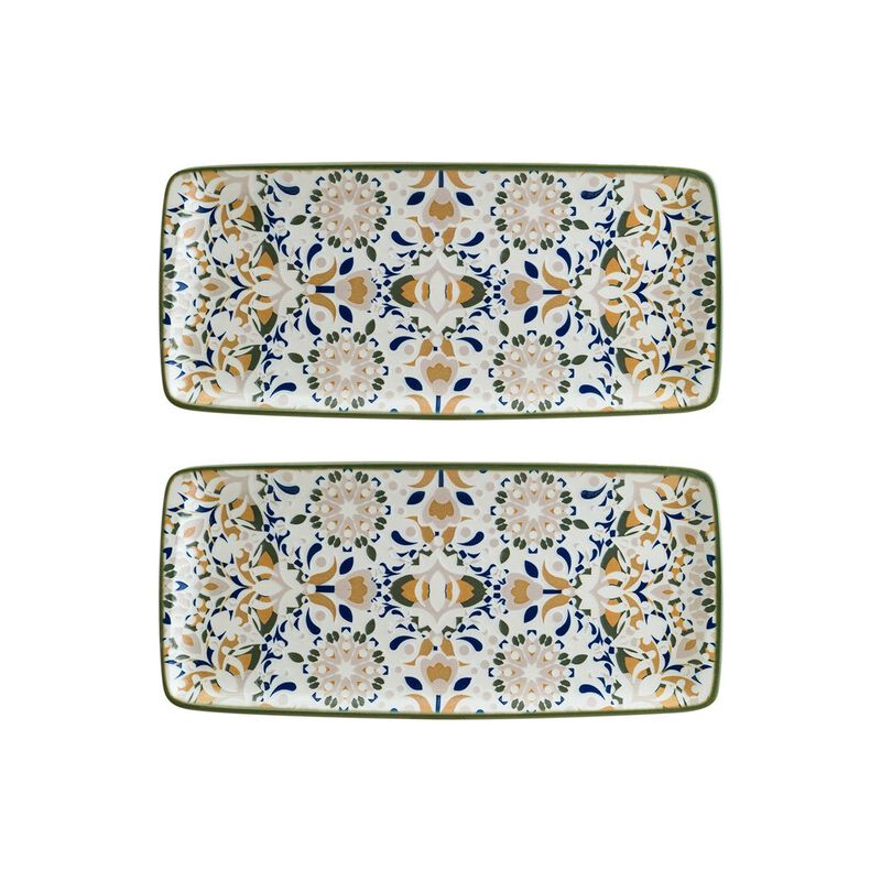 Tenango 13.5" x 6" x h:0.75" Rectangular Decorated Porcelain Platter (Set of 2)