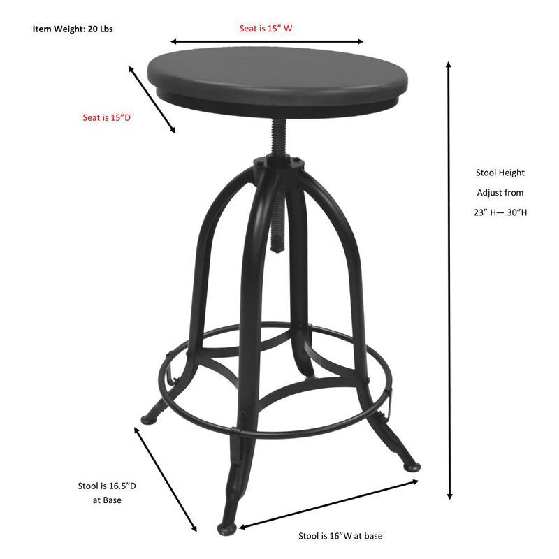 Carolina Living Ryder Adjustable Barstool - Chestnut Seat - Black Base